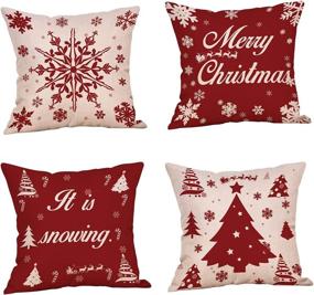 img 4 attached to 🎄 Christmas Pillow Covers Set of 4 - 18x18 inch Decorative Pillows for Christmas Decor - Cotton Linen Christmas Throw Pillow Covers