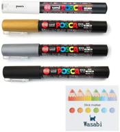 🎨 uni posca paint marker extra fine special set - white/gold/silver/black + wasabi sticky note logo