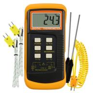 🌡️ wired & stainless steel thermocouple probe digital 2 channel k-type thermometer with kelvin scale for dual temperature t1-t2 measurement testing logo