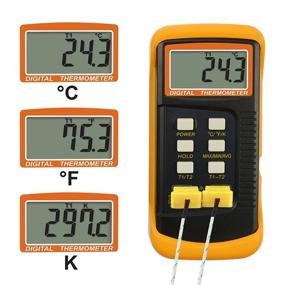 img 1 attached to 🌡️ Wired & Stainless Steel Thermocouple Probe Digital 2 Channel K-Type Thermometer with Kelvin Scale for Dual Temperature T1-T2 Measurement Testing