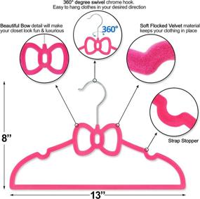 img 2 attached to 👧 Kids Velvet Hangers (13" - 30 Pack) - Cute Pink Bow Design - Non-Slip Toddler Hangers - Age 4-12 Baby Clothes Hangers - Baby Hangers Velvet & Baby Felt Hangers