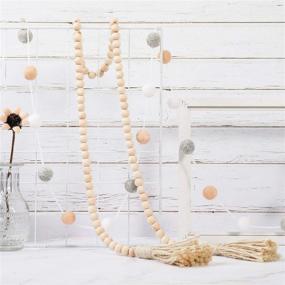 img 1 attached to 🎄 Christmas Wooden Bead Garlands: Boho Rustic Country Decor with Felt Ball Tassels - Set of 2