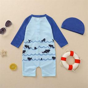 img 2 attached to 🦈 Stay Protected at the Beach: Boys Swimsuit Rash Guard Toddler One Piece Shark Bathing Suit with Long Sleeves, Hat, and UPF 50+ for Ultimate Sun Safety