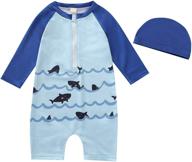 🦈 stay protected at the beach: boys swimsuit rash guard toddler one piece shark bathing suit with long sleeves, hat, and upf 50+ for ultimate sun safety logo