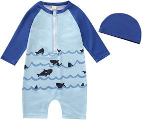 img 4 attached to 🦈 Stay Protected at the Beach: Boys Swimsuit Rash Guard Toddler One Piece Shark Bathing Suit with Long Sleeves, Hat, and UPF 50+ for Ultimate Sun Safety