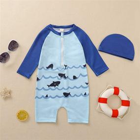 img 3 attached to 🦈 Stay Protected at the Beach: Boys Swimsuit Rash Guard Toddler One Piece Shark Bathing Suit with Long Sleeves, Hat, and UPF 50+ for Ultimate Sun Safety