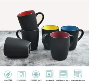 img 1 attached to 6-Piece Coffee Mug Set, 16oz Ceramic Restaurant Coffee Mugs - Large Black Coffee Mugs for Coffee, Cappuccino, Tea, Cocoa, Cereal - Black Exterior with Vibrant Interior Colors