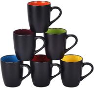 6-piece coffee mug set, 16oz ceramic restaurant coffee mugs - large black coffee mugs for coffee, cappuccino, tea, cocoa, cereal - black exterior with vibrant interior colors logo