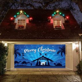 img 1 attached to 🌟 Gorgeous Outdoor Holy Nativity Garage Door Banner Cover – Religious Blue 2021 Christmas Backdrop Decoration, Large Manger Scene – 6x13ft