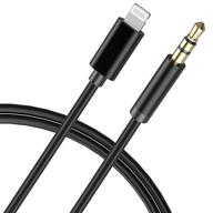 high-quality apple mfi certified aux cord for iphone - veetone 3ft lightning to 3.5mm aux audio stereo cable - ios 15 compatible - black logo