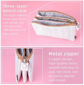 img 2 attached to iSuperb Large Capacity 3-Layer Pencil Case: Zippered Stationery Organizer for Women - Big Pen Bag, Canvas Makeup Cosmetic Bag, Pen Box