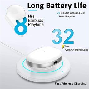 img 1 attached to Беспроводные наушники для быстрой зарядки Bluetooth 5.2 с высокой стереофонической звучностью, технологией CVC8.0 шумоподавления, встроенным микрофоном, сенсорным управлением, защитой от влаги IPX5 для iPhone/Android (белый)