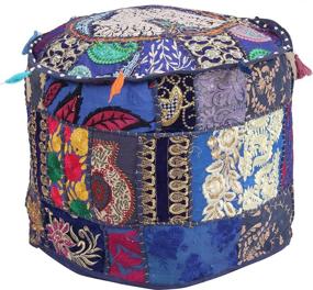 img 3 attached to Indian Vintage Home Décor Ottoman Cover in Boho Pouf 🏡 Style - Khamadiya, Floor Cushion Cover, Hippy Room Décor (22x12x22 Inch, Blue)