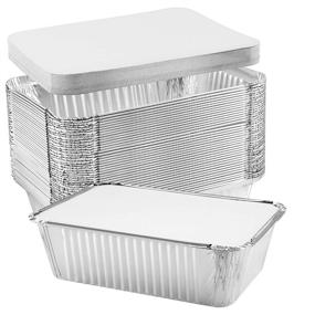 img 4 attached to 🥘 NYHI 50-Pack Heavy Duty Disposable Aluminum Oblong Foil Pans with Lid Covers - Recyclable Tin Food Storage Tray for Cooking, Baking, Meal Prep, Takeout - 5 lb Capacity
