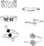 👣 6 pcs adjustable open silverline jewelry sterling silver toe rings set: perfect for summer fashion! logo