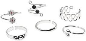 img 2 attached to 👣 6 Pcs Adjustable Open Silverline Jewelry Sterling Silver Toe Rings Set: Perfect for Summer Fashion!