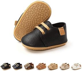 img 4 attached to 👟 COSANKIM Baby Boys Girls Shoes - Lace-Up Leather Infant Sneakers with Non-Slip Rubber Sole - Newborn Loafers for Toddler First Walkers - Crib Shoes