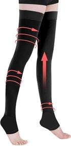 img 4 attached to Compression Stockings Thigh High: Open Toe Support Hose for Varicose Veins - 20-30 mmHg Graduated Compression Socks with Non-Slide Silicone Dot Band (Black, L)