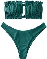 👙 zaful women's strapless ribbed ruffle cutout bandeau bikini set with tie back - swimsuit logo