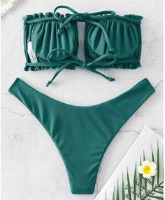 img 3 attached to 👙 ZAFUL Women's Strapless Ribbed Ruffle Cutout Bandeau Bikini Set with Tie Back - Swimsuit