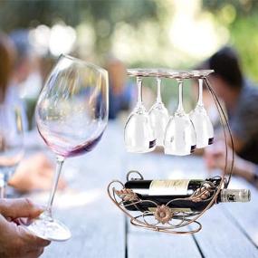 img 3 attached to 🍷 homeme Vintage Tabletop Wine Rack & Stemware Holder - Elegant Metal Freestanding Countertop Wine Glass Display Rack, Bronze - Holds 1 Bottle and 4 Glasses