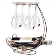 🍷 homeme vintage tabletop wine rack & stemware holder - elegant metal freestanding countertop wine glass display rack, bronze - holds 1 bottle and 4 glasses logo