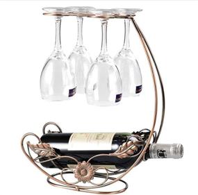img 4 attached to 🍷 homeme Vintage Tabletop Wine Rack & Stemware Holder - Elegant Metal Freestanding Countertop Wine Glass Display Rack, Bronze - Holds 1 Bottle and 4 Glasses