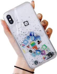 img 4 attached to 📱 UnnFiko Liquid Glitter iPhone Case - Hard Back Colorful Bling Quicksand with iOS Icon Apple APP Shine - Silver Glitter - iPhone 11