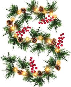 img 4 attached to 🎄 TURNMEON 10FT Christmas Garland with 30 Lights: Red Berry Pine Cone Bristle Xmas Decor in Warm White