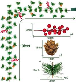 img 3 attached to 🎄 TURNMEON 10FT Christmas Garland with 30 Lights: Red Berry Pine Cone Bristle Xmas Decor in Warm White