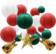 kaxixi round chinese paper lanterns decorative 19pcs with guitar foil balloons star lantern for graduation christmas birthday baby shower italian party (red white green) логотип