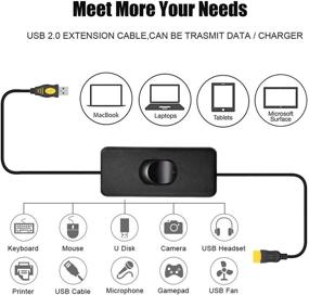 img 2 attached to 🔌 Wishacc USB Cable Adapter with On/Off Switch-Upgraded Support Power and Data - Ideal for Driving Recorder, Desk Lamp, USB Fan, LED Strips - Male to Female Extension with Inline Rocker Switch
