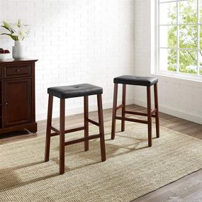 img 2 attached to 🪑 Crosley Furniture Upholstered Saddle Seat Bar Stool (Set of 2) - Vintage Mahogany, 29-inch Height