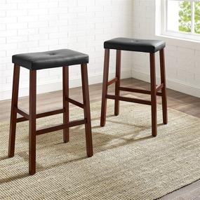 img 3 attached to 🪑 Crosley Furniture Upholstered Saddle Seat Bar Stool (Set of 2) - Vintage Mahogany, 29-inch Height