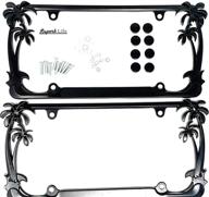 🌴 tropical palm tree chrome polished license plate frame set (2 frames) with screws caps - superb lnf (black) logo