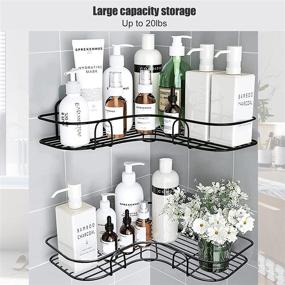 img 2 attached to 🚿 Wall Mounted Corner Shower Caddy Shelf with Adhesive, 2 Pack Bathroom Organizer, SUS304 Rustproof Stainless Steel, No Drilling - Black