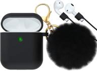 чехол для airpods ctybb с брелоком из меха - силиконовый чехол совместимый с apple airpods 2/1 (видимый передний светодиод) - черный. логотип