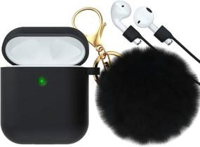 img 4 attached to Чехол для Airpods CTYBB с брелоком из меха - силиконовый чехол совместимый с Apple Airpods 2/1 (видимый передний светодиод) - черный.