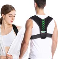 universal fit posture corrector - adjustable back brace for men and women, supporting mid and upper spine, providing pain relief from neck, shoulder, and clavicle issues logo