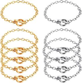 img 4 attached to 10-Piece Stainless Steel Chain Bracelet Set with OT Toggle Clasp - Perfect for Jewelry Making, Women, Girls, Birthdays, Christmas Parties!