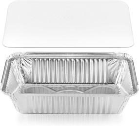 img 1 attached to 🥘 50-Pack Heavy Duty Disposable Aluminum Oblong Foil Pans with Lid Covers - Recyclable Tin Food Storage Tray, Extra-Sturdy Containers for Cooking, Baking, Meal Prep, Takeout - 8.4"x 5.9" - 2.25lb Capacity