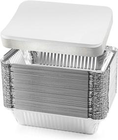 img 3 attached to 🥘 50-Pack Heavy Duty Disposable Aluminum Oblong Foil Pans with Lid Covers - Recyclable Tin Food Storage Tray, Extra-Sturdy Containers for Cooking, Baking, Meal Prep, Takeout - 8.4"x 5.9" - 2.25lb Capacity