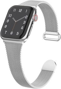 img 4 attached to Sleek Metal Band Compatible with Apple Watch Bands 38mm 40mm Women, Slim Stainless Steel Mesh Milanese Loop Magnetic Replacement Strap for iWatch Series SE 6 5 4 3 2 1 (Patents Pending)