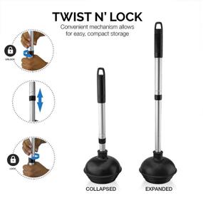 img 3 attached to 🚽 NEIKO 60168A Toilet Plunger Set with Bonus Mini Sink and Drain Plunger, Brush, and Caddy - Compact Design, Patented All-Angle Telescopic Aluminum Handle - Black