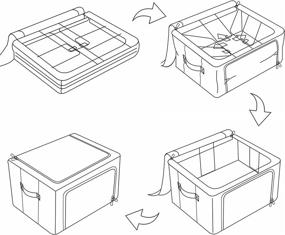 img 3 attached to 📦 3 упаковки контейнеров для хранения одежды - складные контейнеры с металлической рамой - стопкаемые органайзеры из льняной ткани с прозрачным окном и ручками для переноски (темно-серый, 66 л)