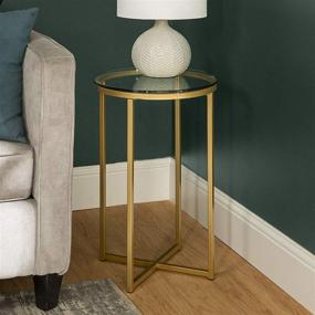 img 2 attached to Walker Edison Cora Modern Glass Top Round Accent Table with X Base, 16 Inch, Gold and Glass