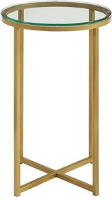 img 1 attached to Walker Edison Cora Modern Glass Top Round Accent Table with X Base, 16 Inch, Gold and Glass