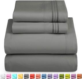 img 3 attached to Nestl Luxury Queen Sheet Set - 4 Piece Extra Soft 1800 Deep Pocket Bed Sheets with Fitted Sheet, Flat Sheet, and 2 Pillow Cases - Hotel Grade Comfort and Softness - Charcoal Stone Gray