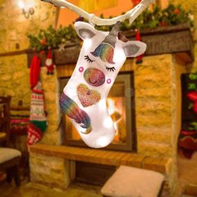 img 4 attached to 🦄 VIGLT LED Lighted Unicorn Christmas Stocking – Sparkly Christmas Ornaments, Decoration Gift Stocking, Tree Ornaments Stocking