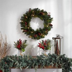 img 1 attached to 🎄 NOMA 24-inch Pre-Lit LED Berry & Pinecone Christmas Wreath - Battery Operated Lights, 20 Warm White Bulbs, 160 Pine Tips